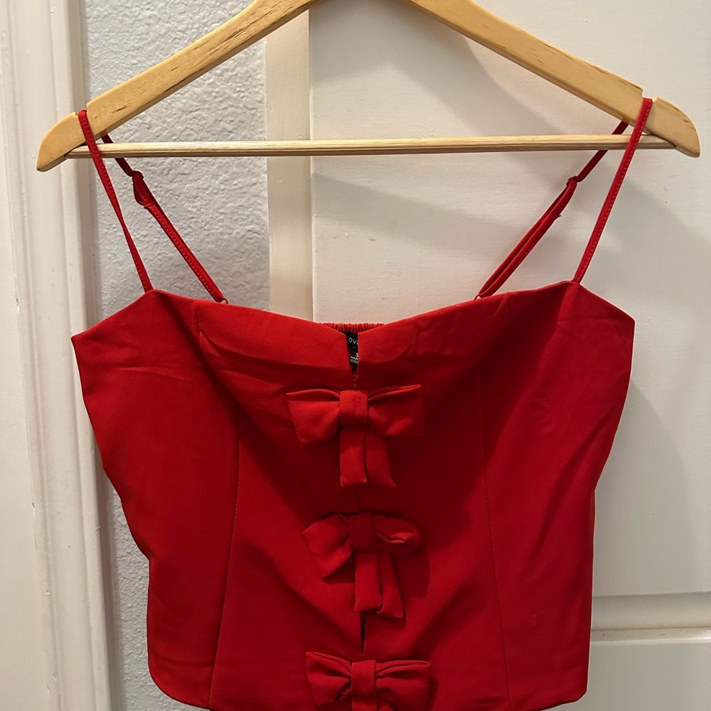 Love Tree Red Bow-Detail Crop Top